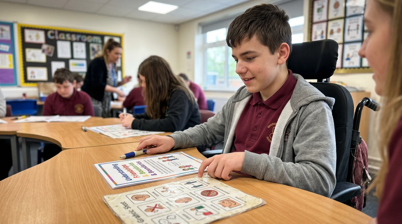 Students in a special school RSE lesson exploring friendships and boundaries with a Tailor educator
