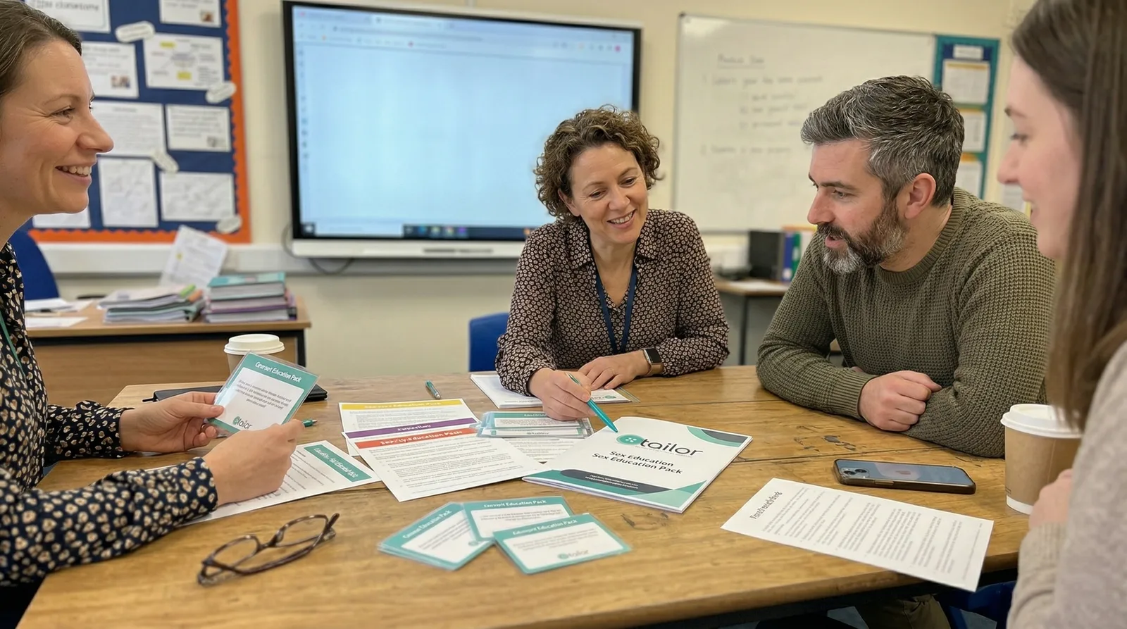 Teachers reviewing RSE resources together during CPD